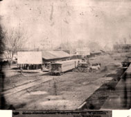 Sacramento. Railroad depots on the levee, 1866