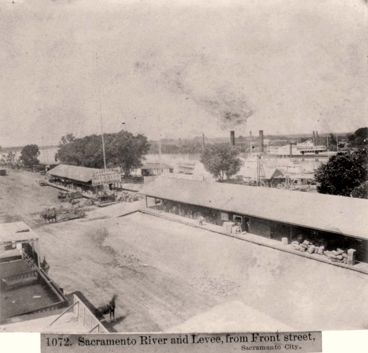 Sacramento, California. Sacramento River and Levee, from Front Street, 1866