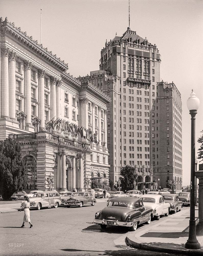 San Francisco, California. Fairmont and Mark Hopkins hotels, 1952