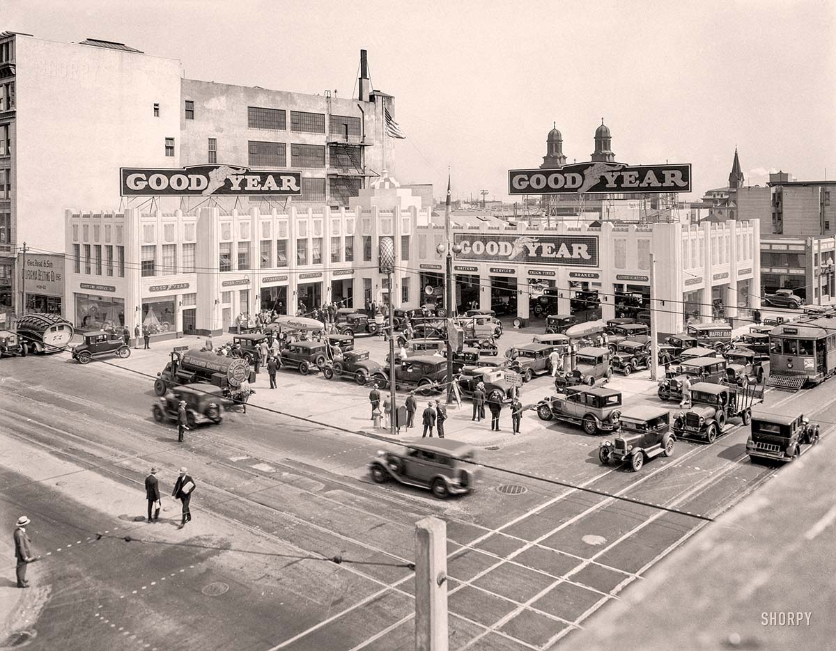 San Francisco, California. Goodyear service station opening, Mission Street at 11th, 1932