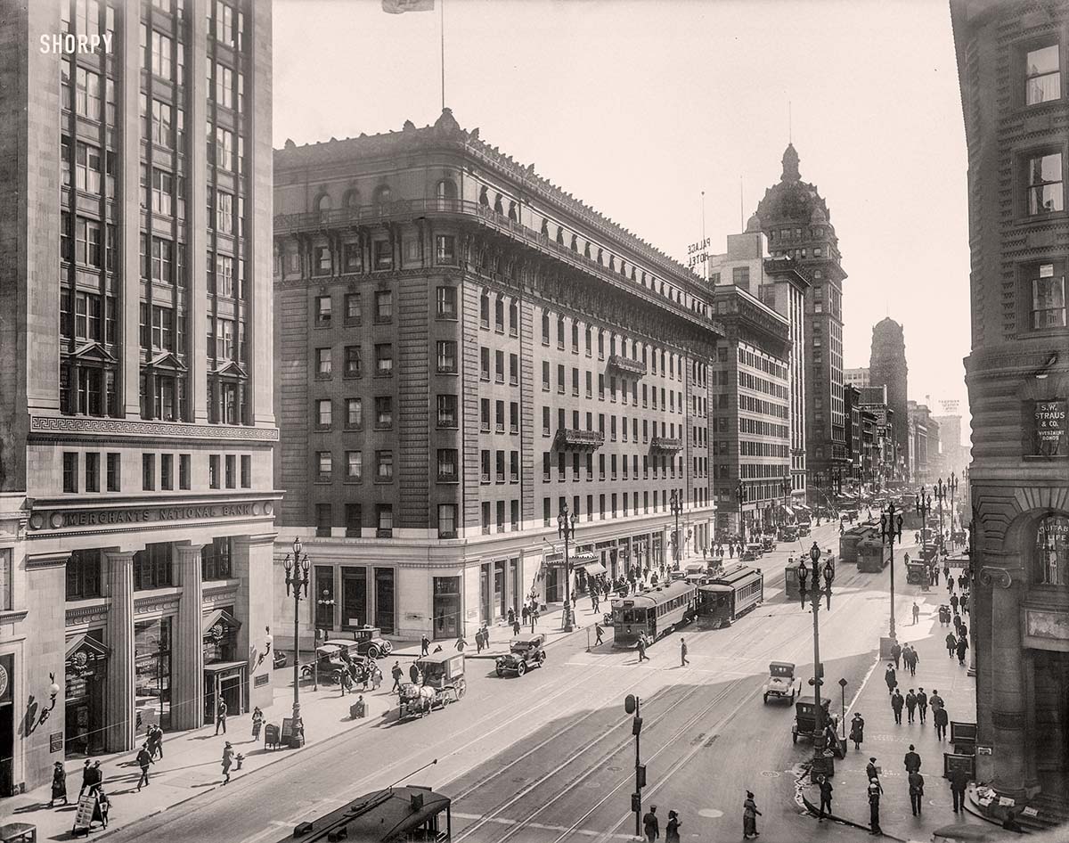 San Francisco, California. Market Street and Palace Hotel, 1920