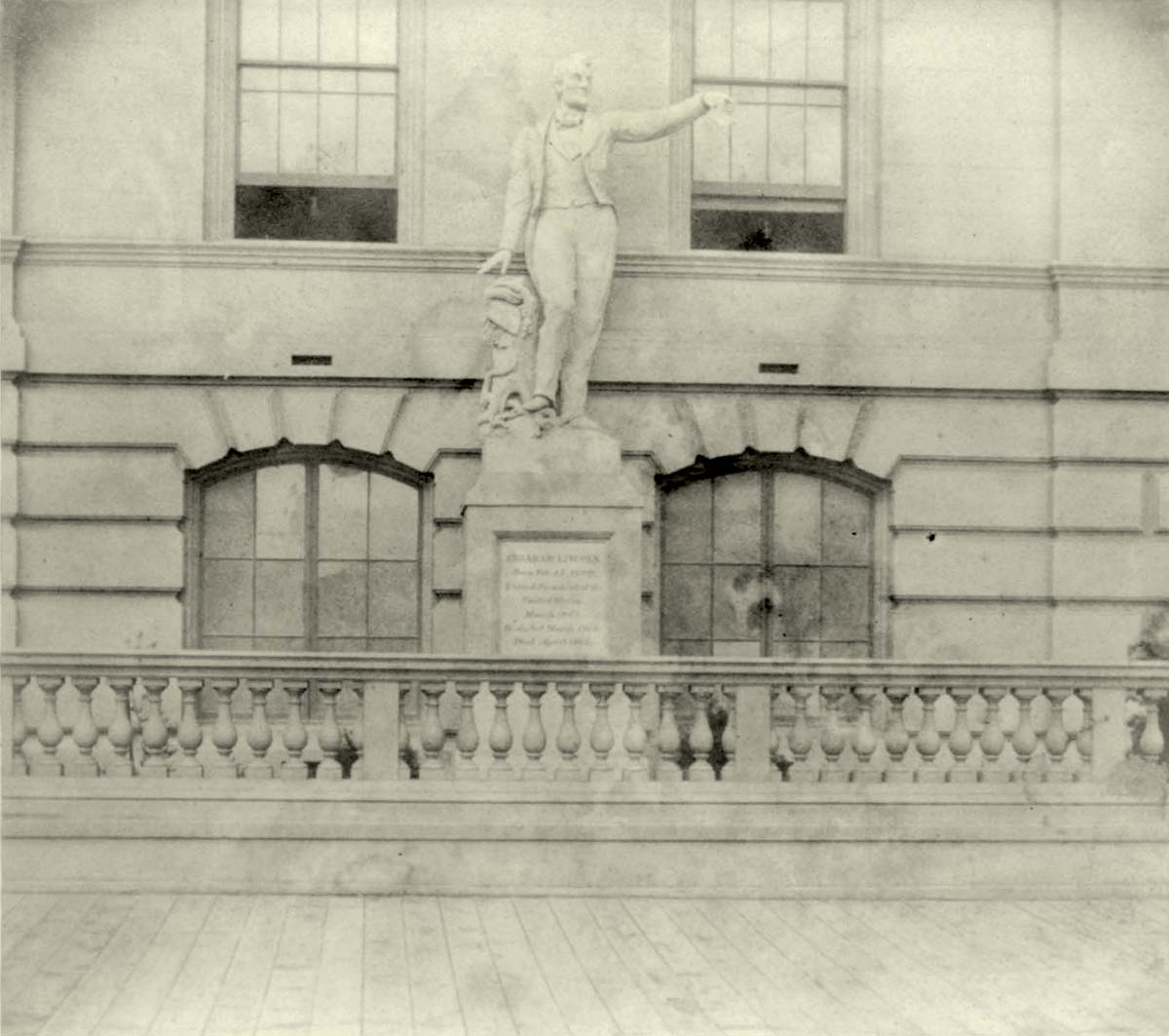 San Francisco, California. Statue of Lincoln, front of Lincoln School House, 5th Street, 1866