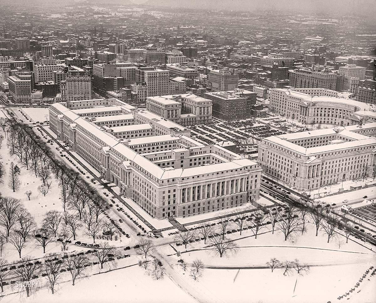 Washington, DC. Federal Triangle in snow, 1934